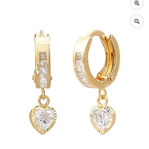 Real 10k Gold Heart Huggie Hoop Earrings CZ